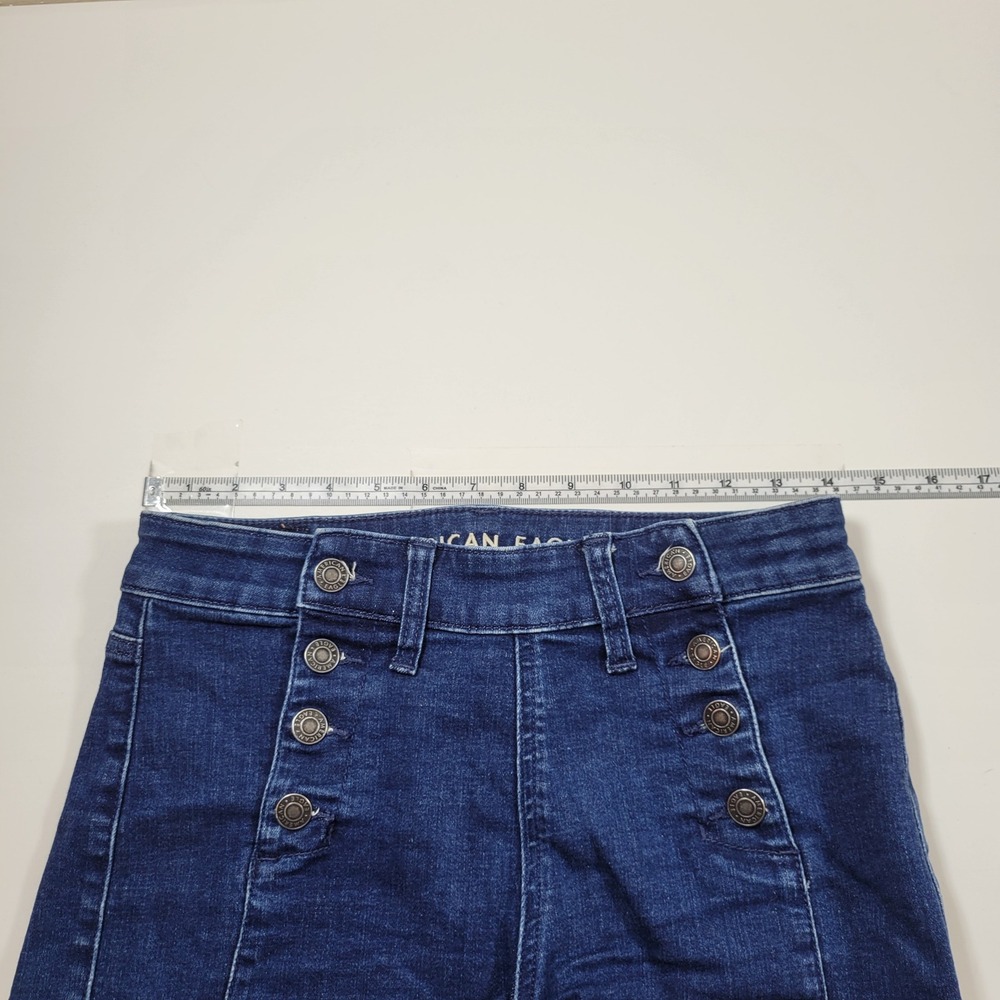 American Eagle HiRise Shortie Women 4 Blue Excellent Sailor Button Super Stretch - Picture 3 of 10